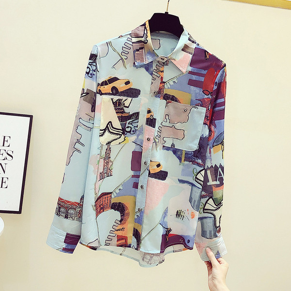 Sokszínű női ing, hosszú ujjal és klasszikus gallérral