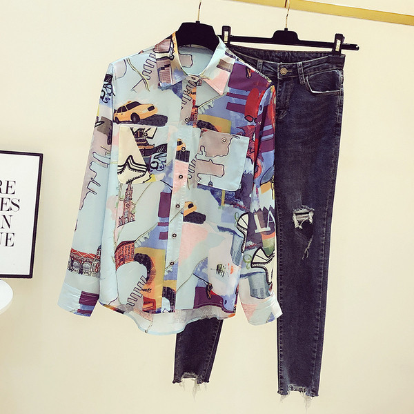 Sokszínű női ing, hosszú ujjal és klasszikus gallérral