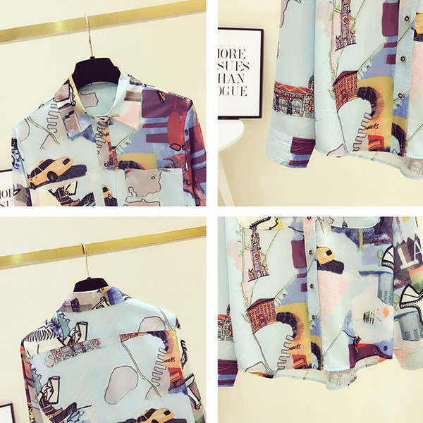 Sokszínű női ing, hosszú ujjal és klasszikus gallérral