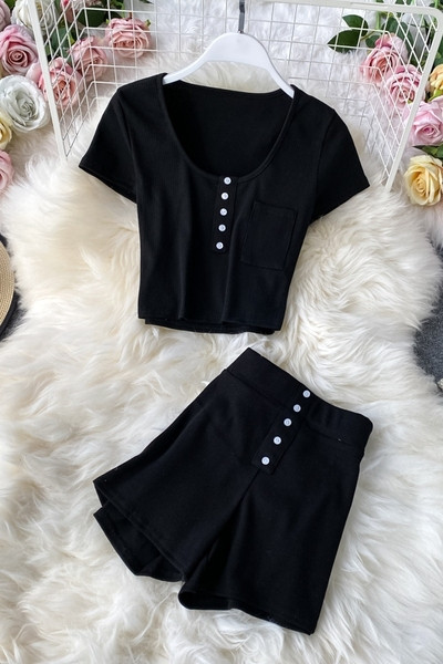 Set de dama de zi cu zi model simplu de pantaloni scurti si bluza