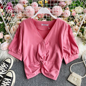 Καθημερινό γυναικείο κοντό πουκάμισο κλασικό μοντέλο με ντεκολτέ