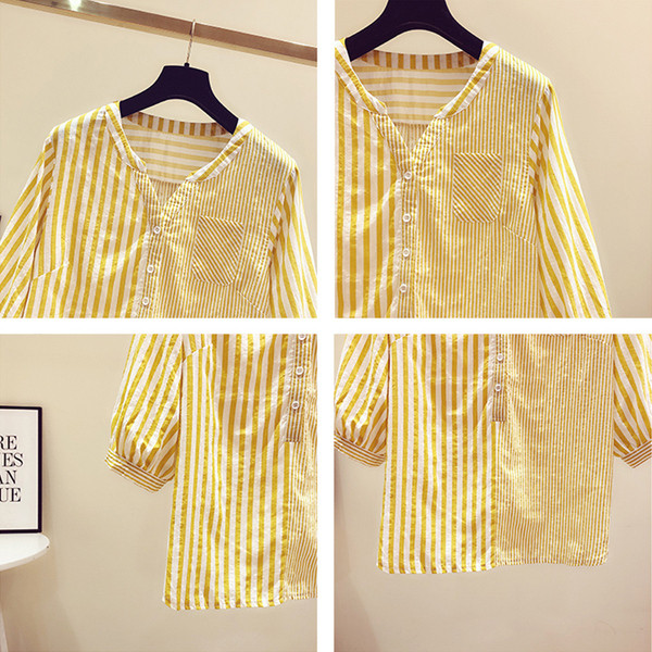 Csíkos női ing ovális nyakkivágással és gombokkal