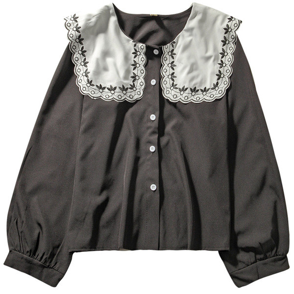 Alkalmi női ing hímzéssel és ovális nyakkivágással