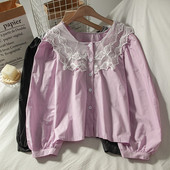 Jauna modeļa sieviešu krekls ar mežģīnēm un platām piedurknēm