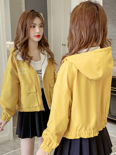 Női alkalmi őszi kabát kapucnival és cipzárral