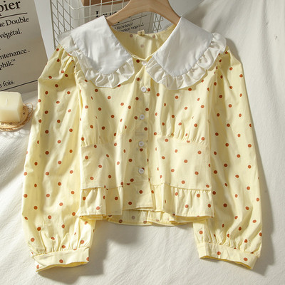 Γυναικείο πουκάμισο πουά με μακριά μανίκια