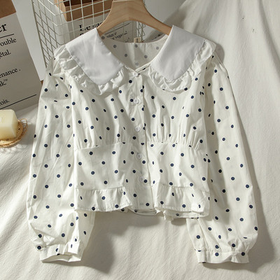 Γυναικείο πουκάμισο πουά με μακριά μανίκια