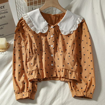 Γυναικείο πουκάμισο πουά με μακριά μανίκια