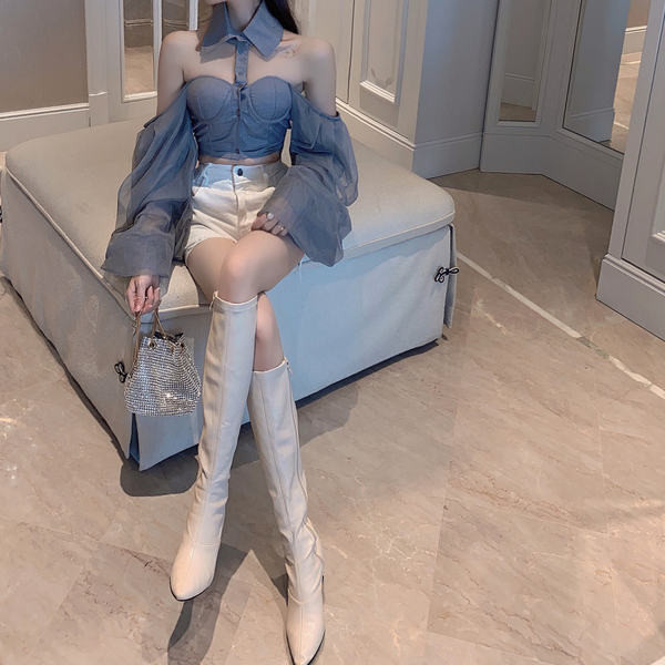 Uue mudeli moodne klassikalise krae ja laiade varrukatega naiste särk