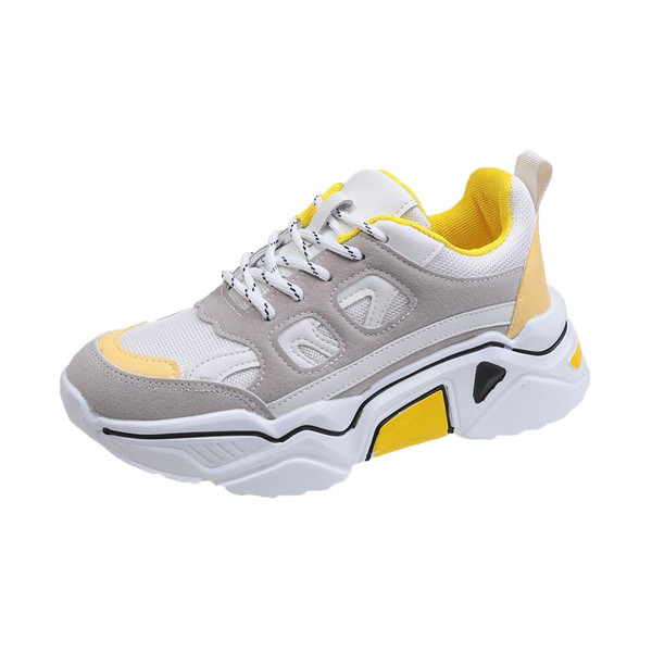 Γυναικεία αθλητικά παπούτσια με κορδόνια σε κίτρινο και λευκό χρώμα