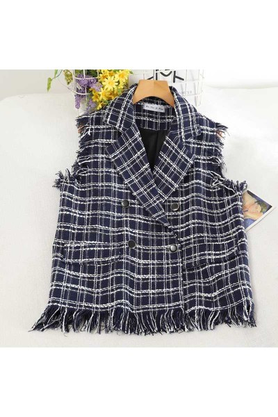 Női kockás mellény V-nyakkal