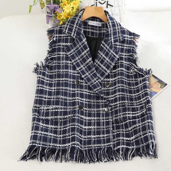 Női kockás mellény V-nyakkal