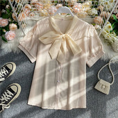 Női alkalmi ing sima modell gallérral, szalaggal