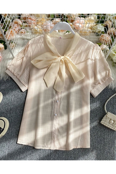 Női alkalmi ing sima modell gallérral, szalaggal