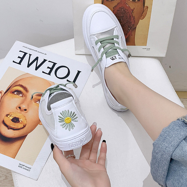 Tenisi casual dama cu broderie si plasa