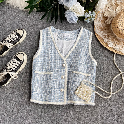 Γυναικείο casual καρό γιλέκο με κουμπιά και τσέπη