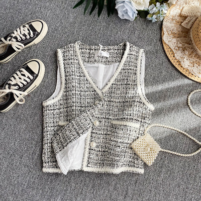 Γυναικείο casual καρό γιλέκο με κουμπιά και τσέπη