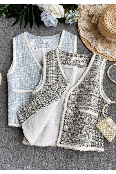 Γυναικείο casual καρό γιλέκο με κουμπιά και τσέπη