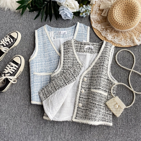 Γυναικείο casual καρό γιλέκο με κουμπιά και τσέπη