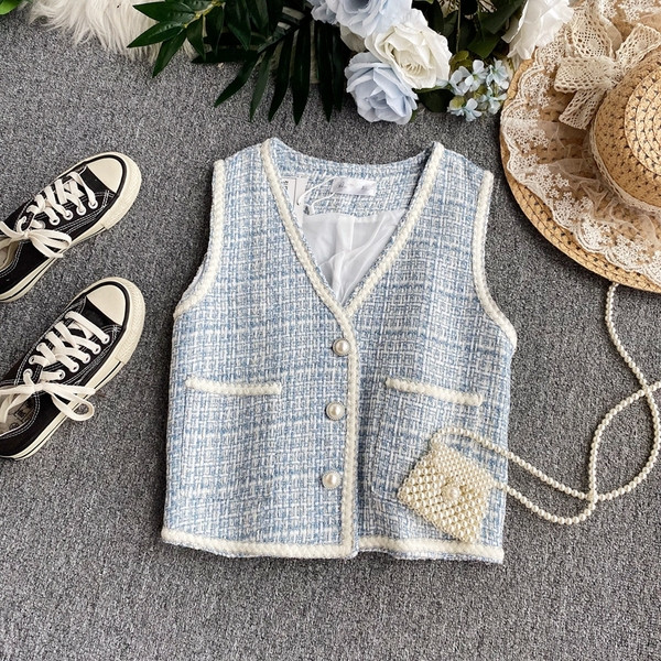 Γυναικείο casual καρό γιλέκο με κουμπιά και τσέπη