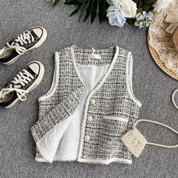 Γυναικείο casual καρό γιλέκο με κουμπιά και τσέπη