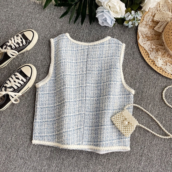 Γυναικείο casual καρό γιλέκο με κουμπιά και τσέπη