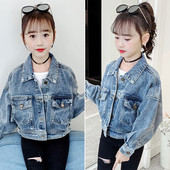 Casual παιδικό τζιν μπουφάν για κορίτσια σε μπλε χρώμα