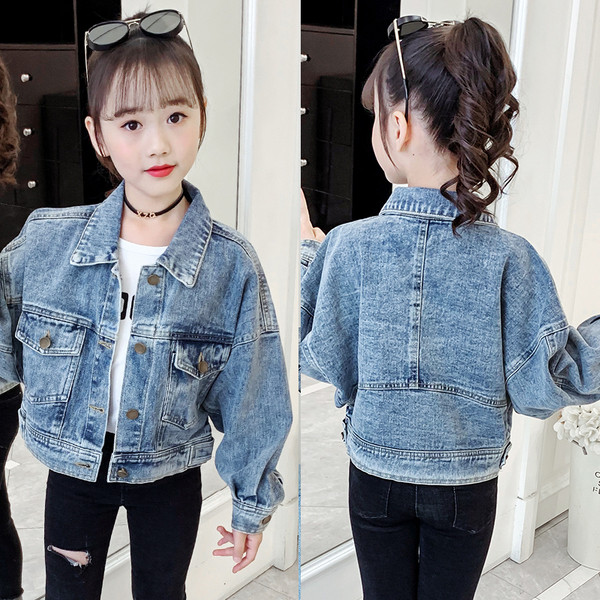 Casual παιδικό τζιν μπουφάν για κορίτσια σε μπλε χρώμα