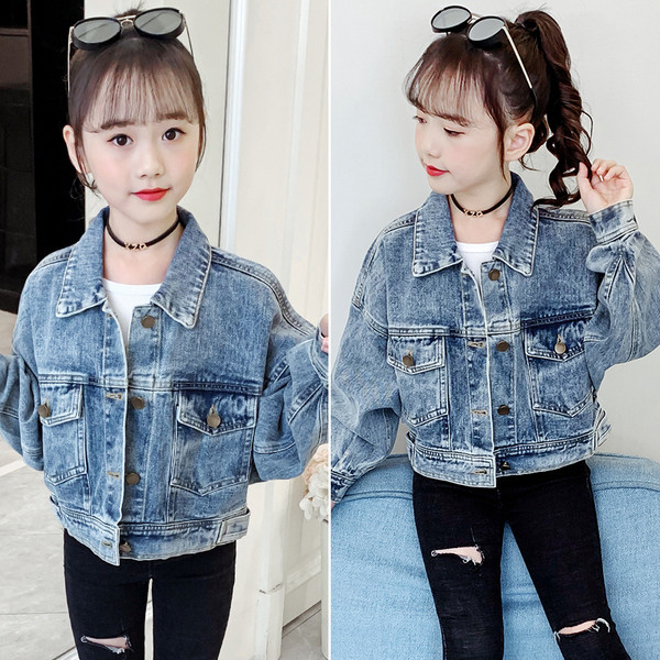 Casual παιδικό τζιν μπουφάν για κορίτσια σε μπλε χρώμα