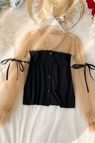 Stiilne naiste tüllsärk lipsudega