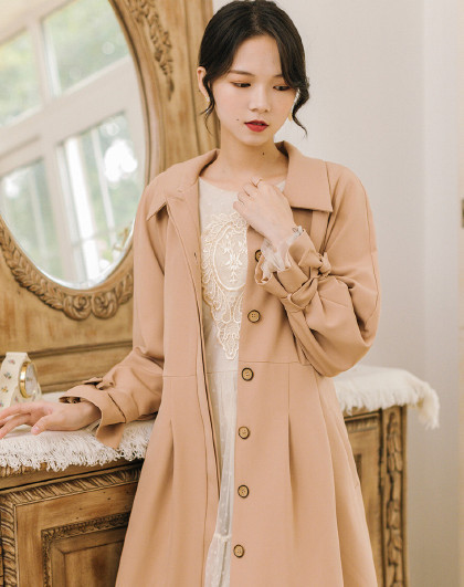 Stiilne naiste pikk mantel klassikalise kraega