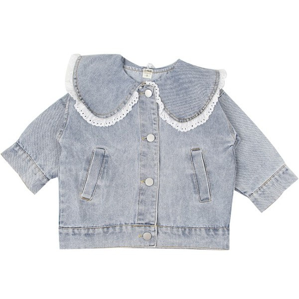 Modern gyerek farmer dzseki csipkével és gombokkal lányoknak