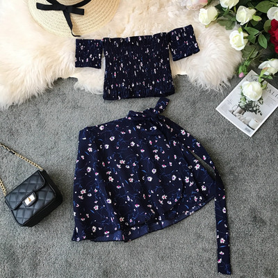 Set modern de dama cu model floral de fusta si top