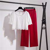 Κομψό γυναικείο σετ από δύο μέρη - μπλούζα και μακρύ παντελόνι