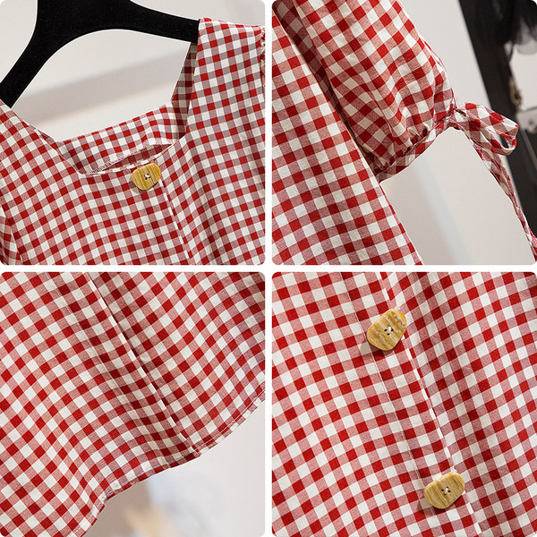 Kaheosaline naiste komplekt nööpide ja kandilise kaelusega