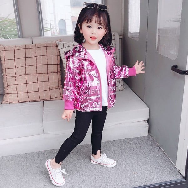 Καθημερινό παιδικό μπουφάν με επιγραφές και κουκούλα για κορίτσια