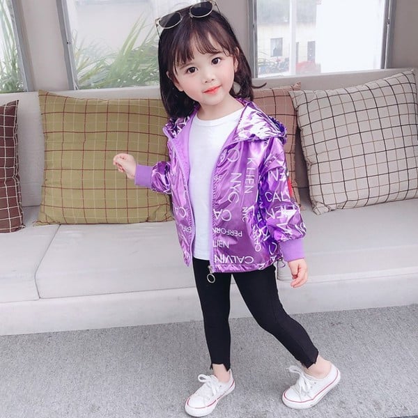 Καθημερινό παιδικό μπουφάν με επιγραφές και κουκούλα για κορίτσια