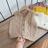 Πλεκτό παιδικό γιλέκο για αγόρια και κορίτσια με κολάρο σχήματος V