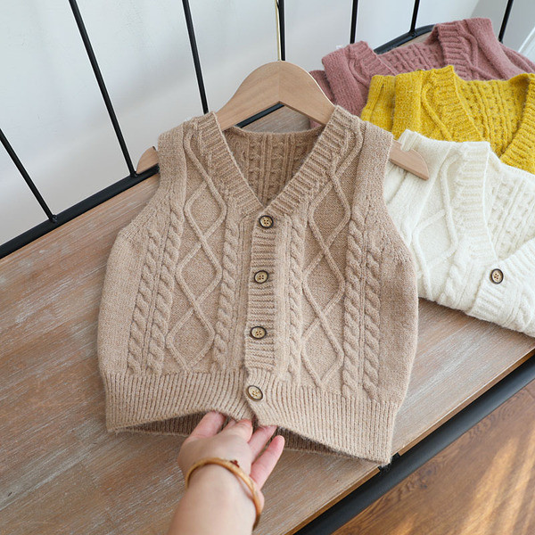 Πλεκτό παιδικό γιλέκο για αγόρια και κορίτσια με κολάρο σχήματος V