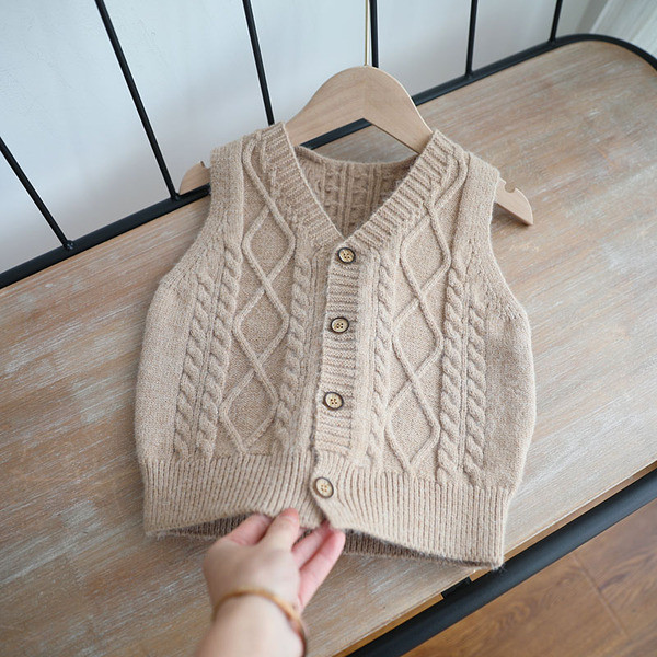 Πλεκτό παιδικό γιλέκο για αγόρια και κορίτσια με κολάρο σχήματος V