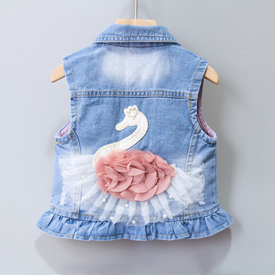 Džinsa veste meitenēm ar rotājumu mugurpusē