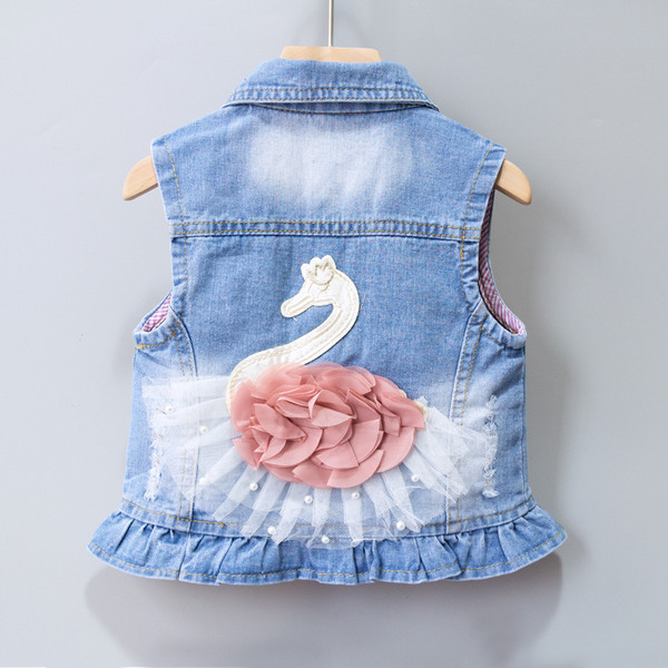 Džinsa veste meitenēm ar rotājumu mugurpusē