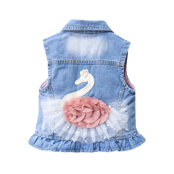 Džinsa veste meitenēm ar rotājumu mugurpusē