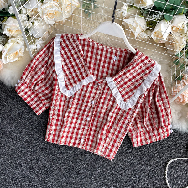 Kockás női ing szett gombokkal és magas derekú szoknyával