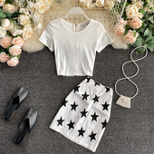 Naiste komplekt lukuga pluusi ja trükiga seelikuga