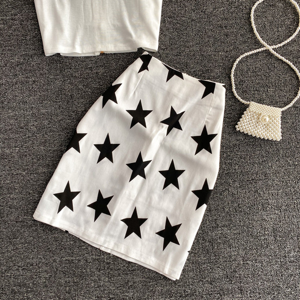 Naiste komplekt lukuga pluusi ja trükiga seelikuga