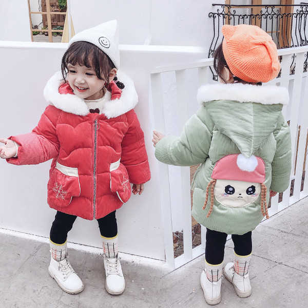 Παιδικό χειμερινό μπουφάν με κουκούλα και 3D στοιχεία για κορίτσια