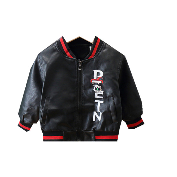 Gyermek bőrdzseki fiúknak ovális gallérral és felirattal