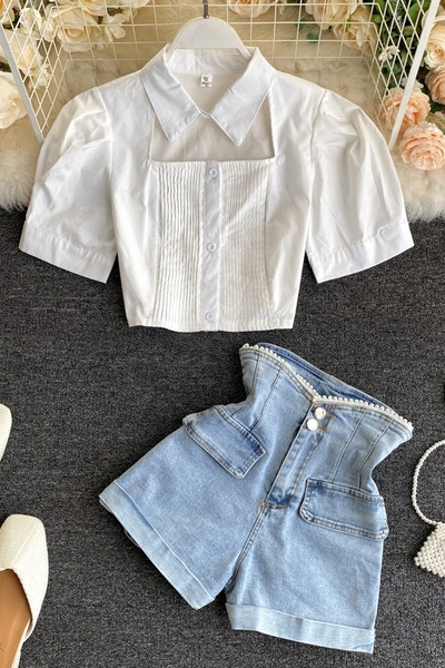 Set modern de blugi și cămașă pentru femei