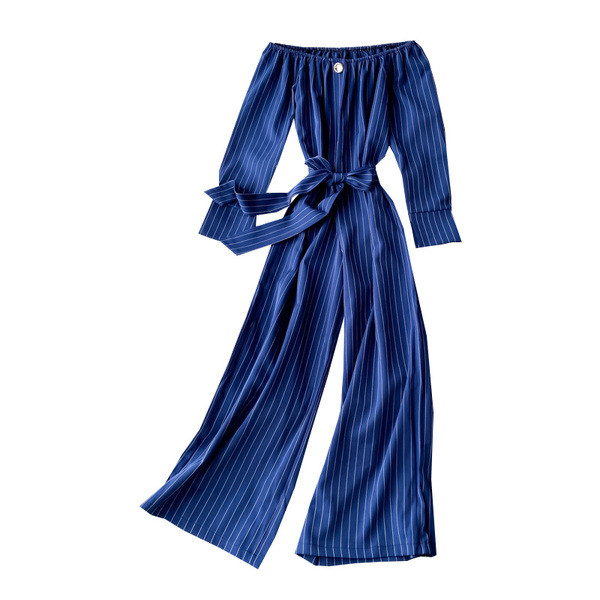 Csíkos női kombiné ejtett ujjakkal és övvel